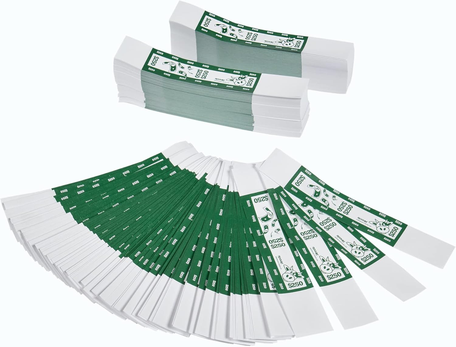 MOOLAH Self-Sealing Currency Bands, Green, 250, Pack of 1000 (729200250G)