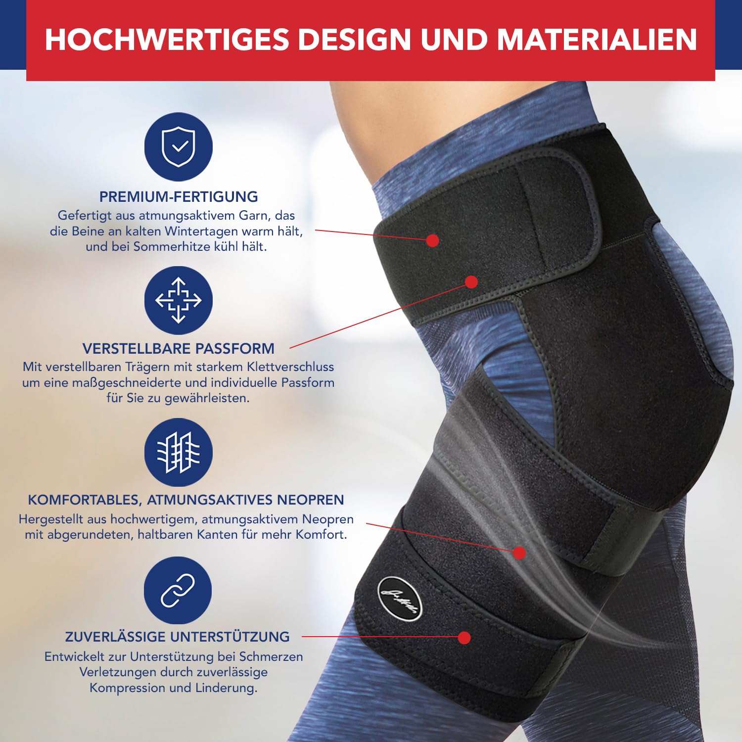 Von Ärzten Entworfen, Stabilisierende Oberschenkelbandage, Hüftgelenkstütze für Ischias-Schmerzlinderung, Piriformis-Syndrom, Oberschenkelkompression, Hamstring-Hüftbandage für Frauen & Männer, S/M