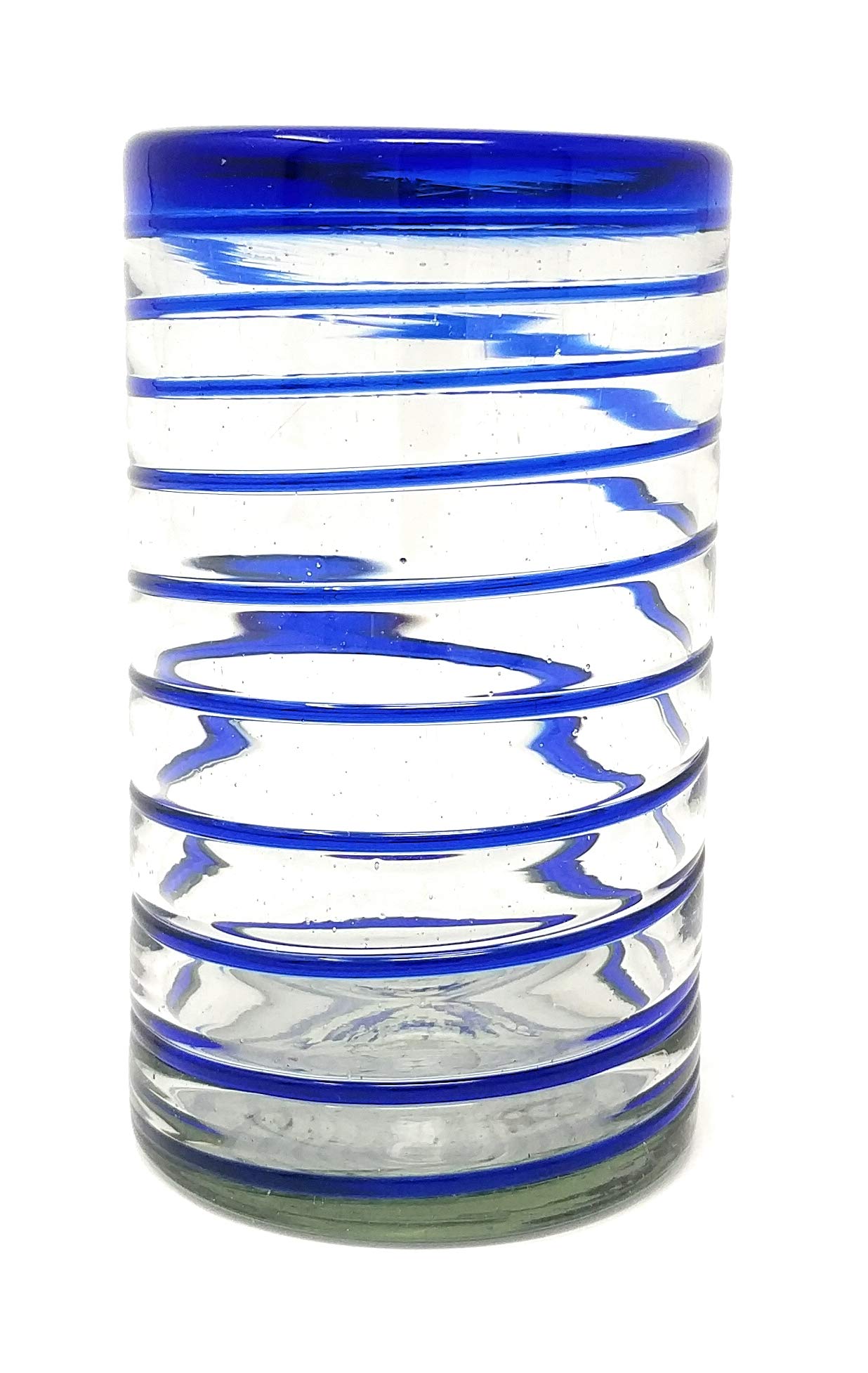 Dos Sueños Hand Blown Mexican Drinking Glasses – Set of 6 Glasses with Cobalt Blue Spiral Design (14 oz each)