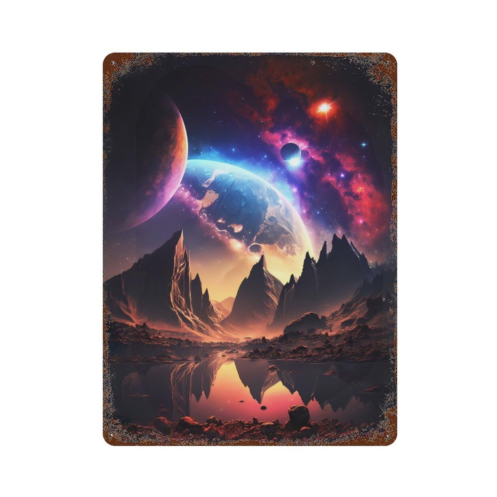 Cosmos Oasis Landscape Retro Metal Sign 15.7"x11.8", Classic Wall Plaque for Basement, Hobby Room And Garage Decor
