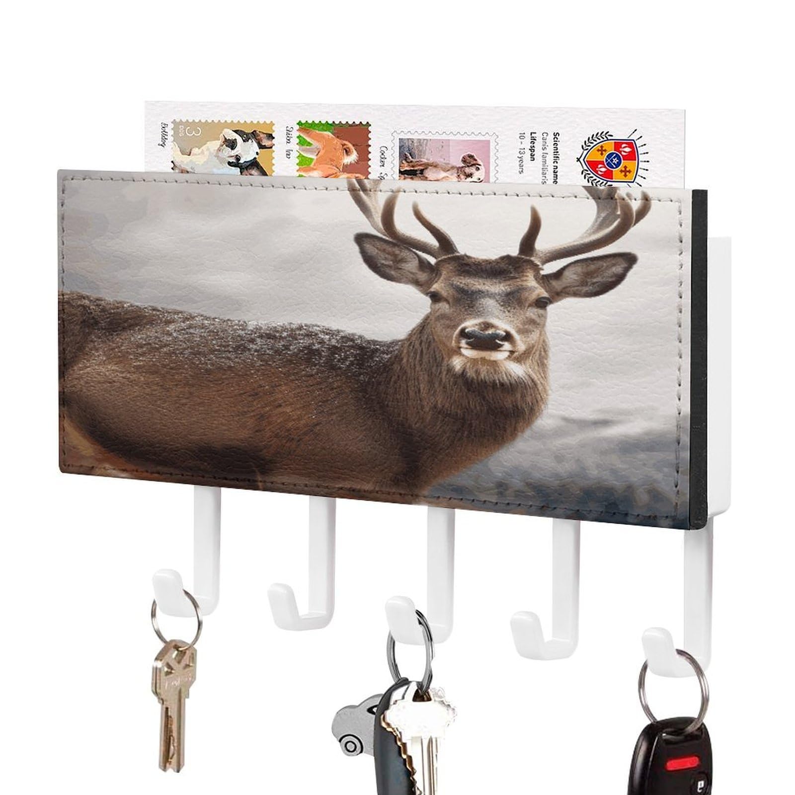 MUSM Wild Animals Deer Key Holder for Wall,Mail Organizer Wall Mount with 5 Hooks,Easy Installation Key Rack for Home Decor, Hallway, Entryway, Appartment