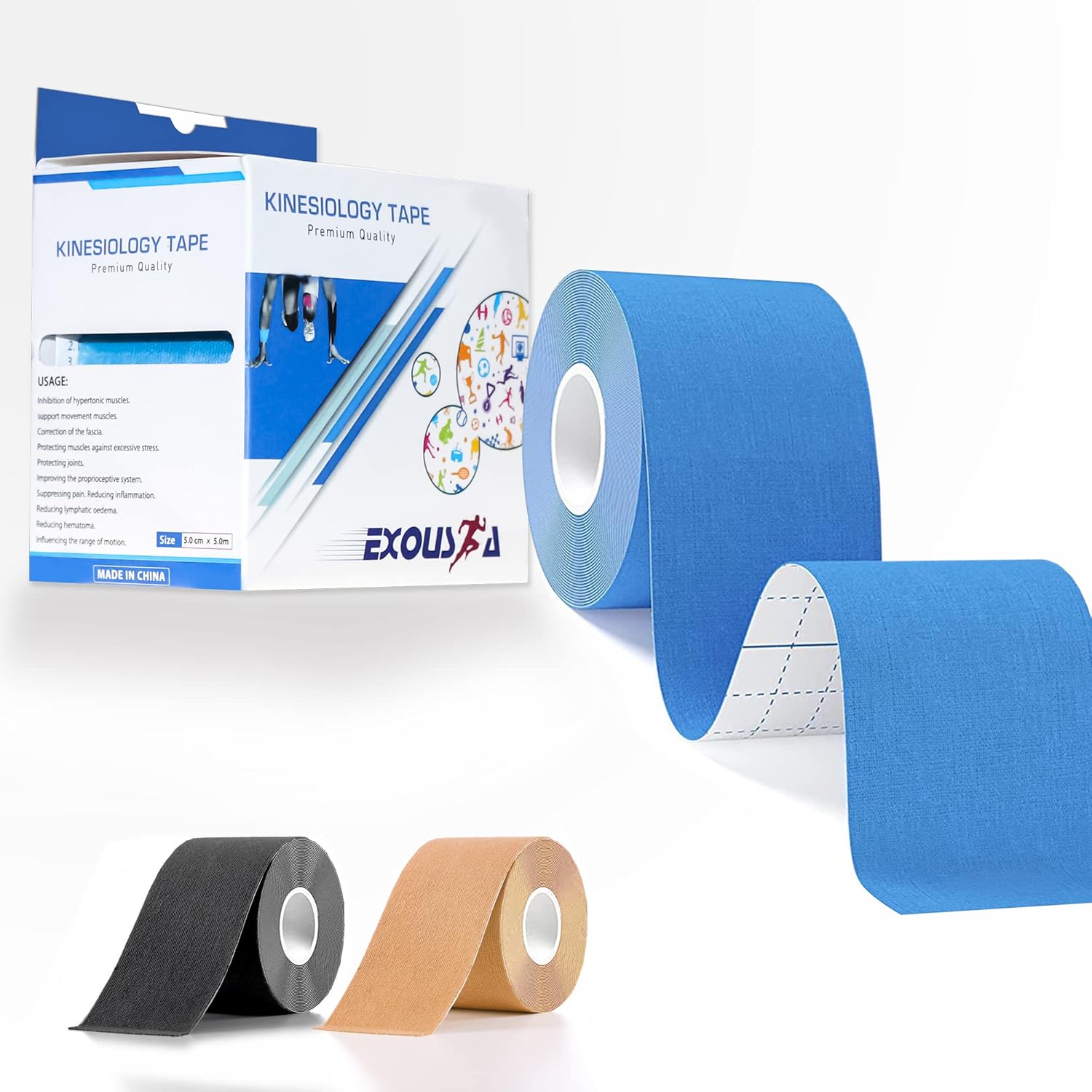 EXOUSIA Kinesiology Tapes, 5m Uncut Roll Sports Tape for Exercise