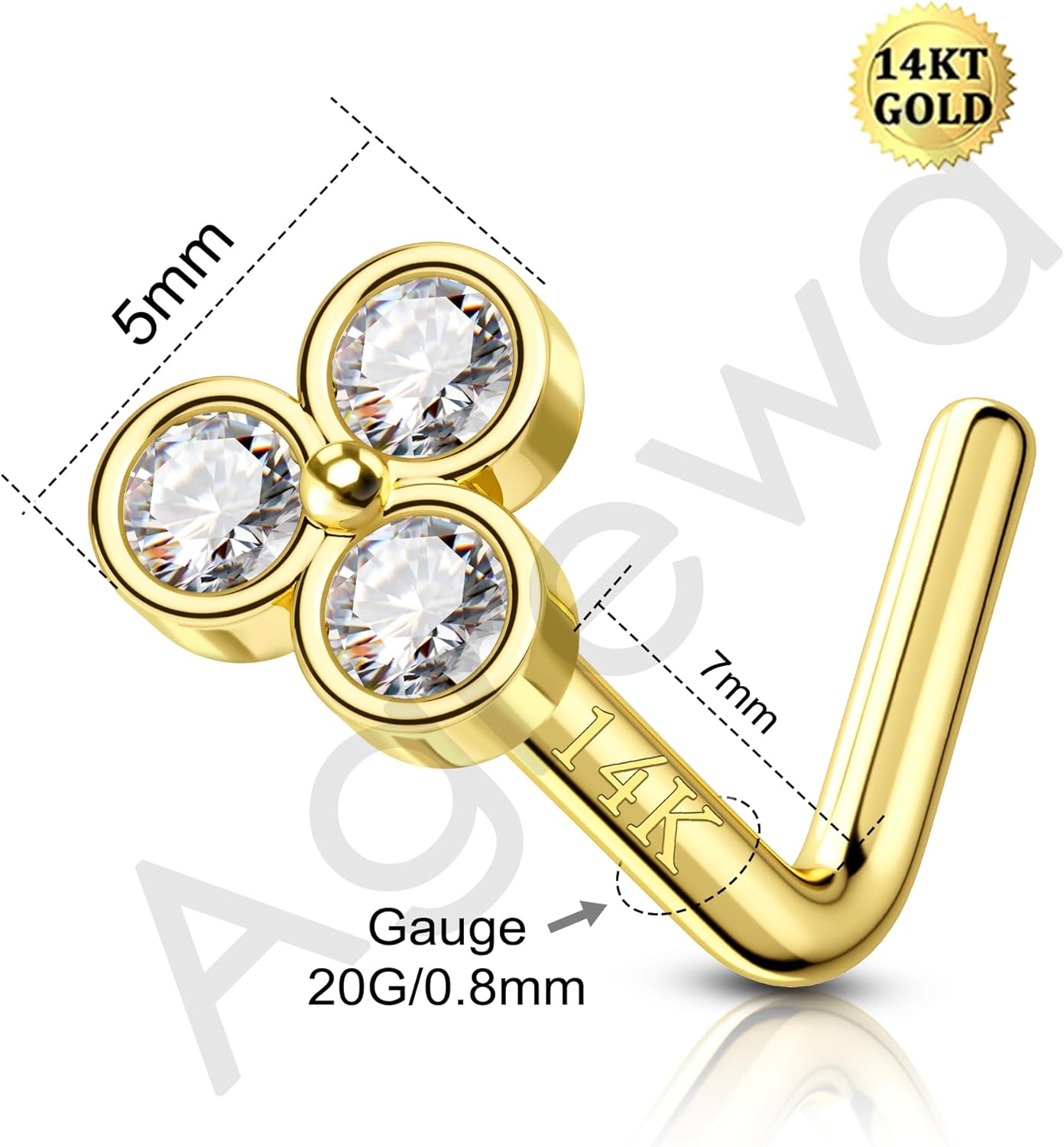 Dainty Flower 14K Gold Nose Studs 20G 7MM Gold Screw Nose Rings 14K Gold Nose Piercing Jewelry - Image 4