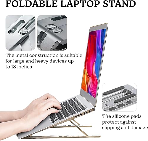 Miniatura 3 de FlexElevate - Soporte ajustable para laptop de 7 niveles, color plateado, acero al carbono, elevador ergonómico para escritorio, compatible con