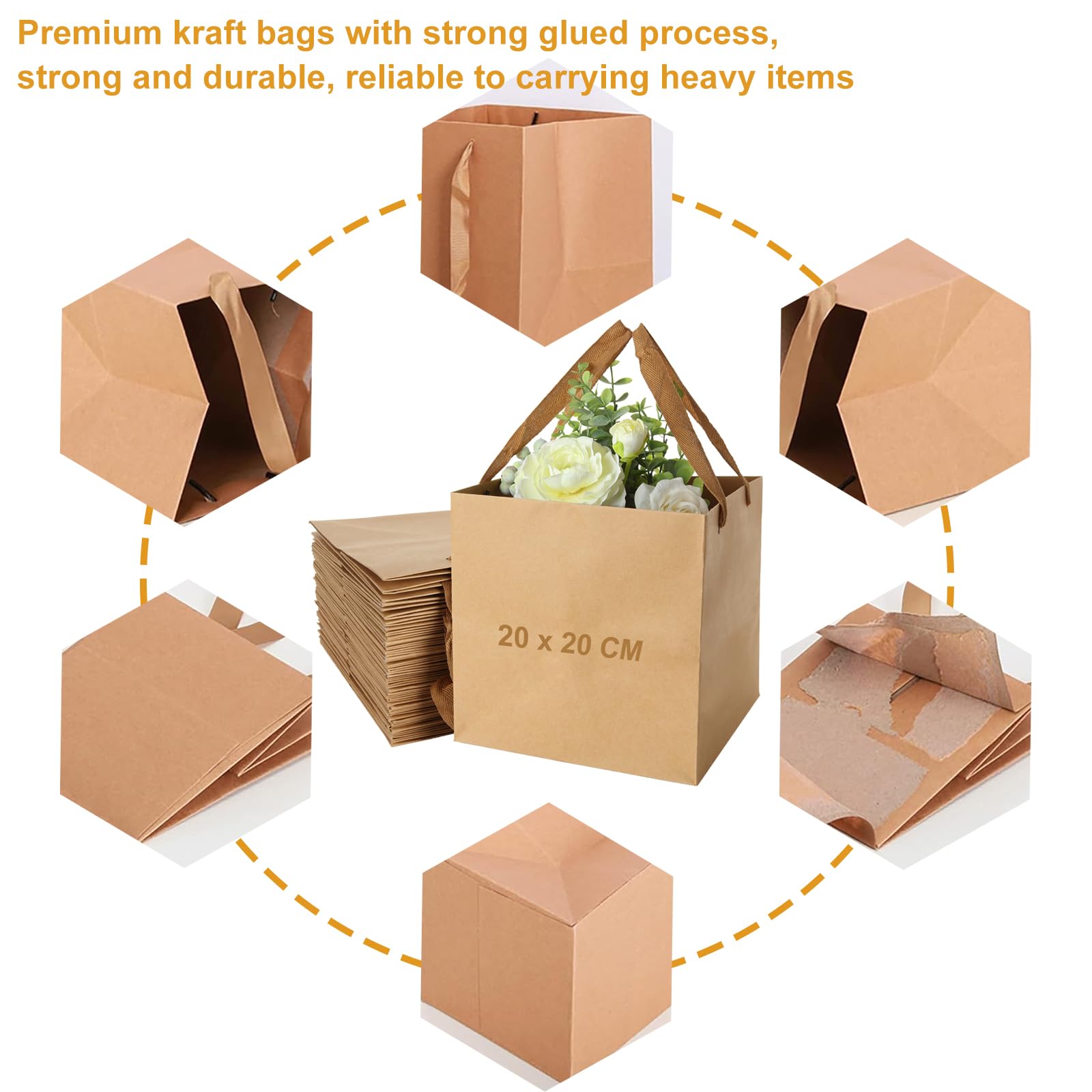 20 Sacchetti Regalo In Carta Kraft Bianca E Pelle Bovina – 10x6x15,3 Cm Per Bomboniere E Feste