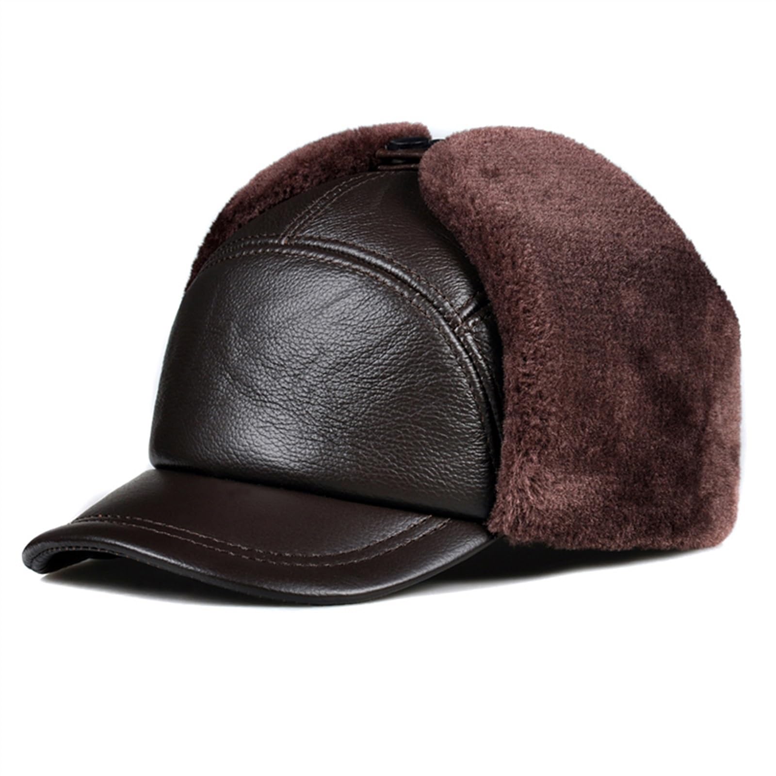 Cappello Invernale da Uomo in Vera Pelliccia e Lana, Modello Bomber Russo Ushanka 2026, Caldo con Paraorecchie Spessi in Pelle Bovina, Berretto da Baseball con Paraorecchie per la Neve  200000297