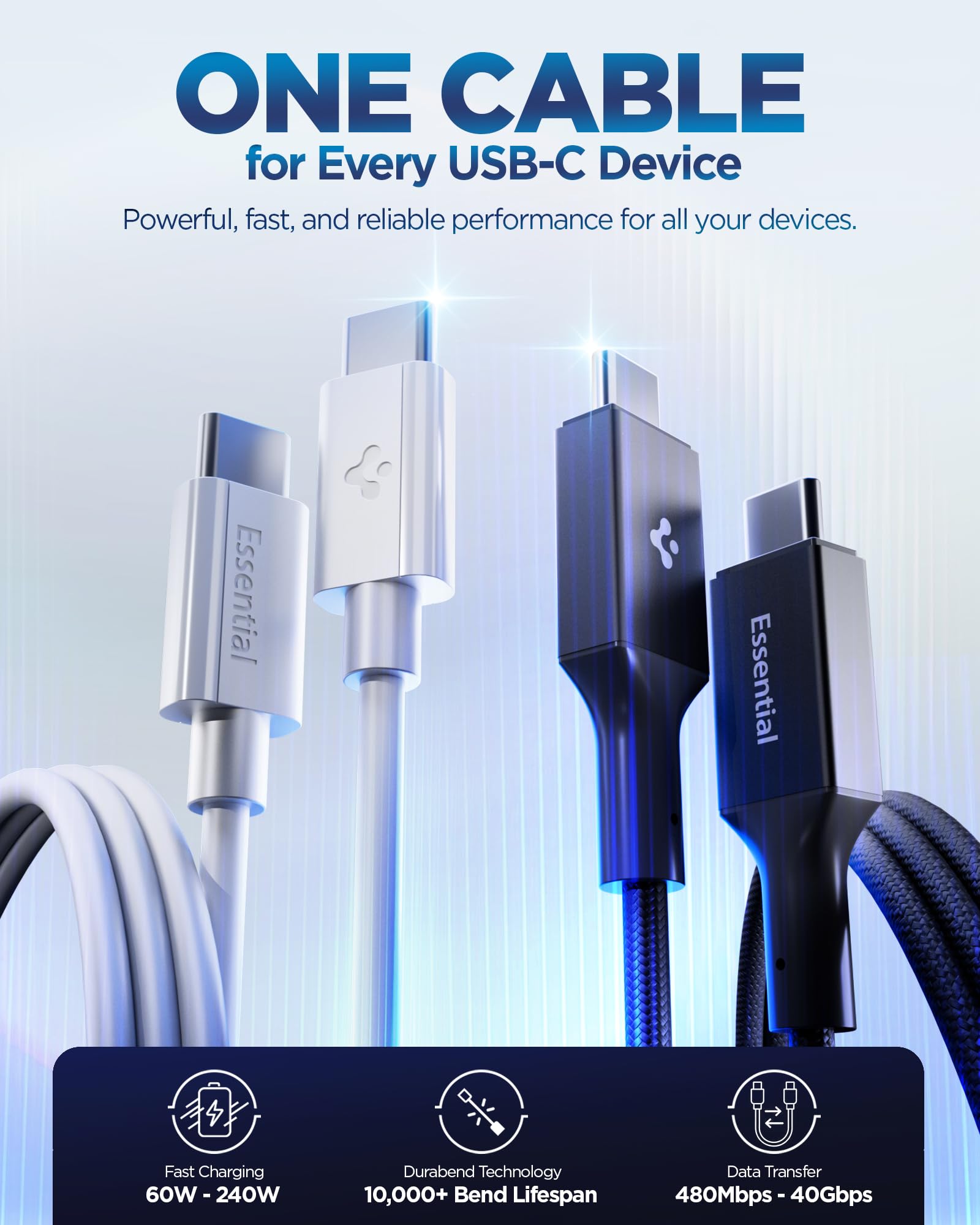 Spigen USB-C to USB-C 1 Metre Kablo 100W Güç/PPS 2.0 Super Hızlı Şarj / 5 Gbps (E-Marker Çip) Data Hızı/USB 3.2 Type-C Ekstra Dayanıklı MFI Lisanslı Black - ACA09459