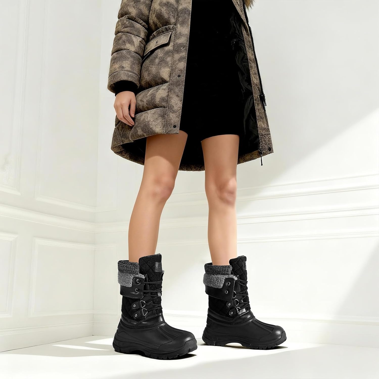 Womens Winter Snow Boots Duck Waterproof Boots for Women Warm Cozy Mid Calf Booties for Cold Weather - Image 7