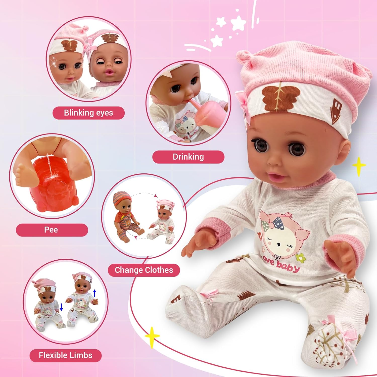 Baby Doll Toys Set with Stroller, Crib, Dining Chair, Realistic Doll Accessories for Kids Pretend Play, Dolls Care Toys Playset for Girls Toddler Ages 3 4 5 6