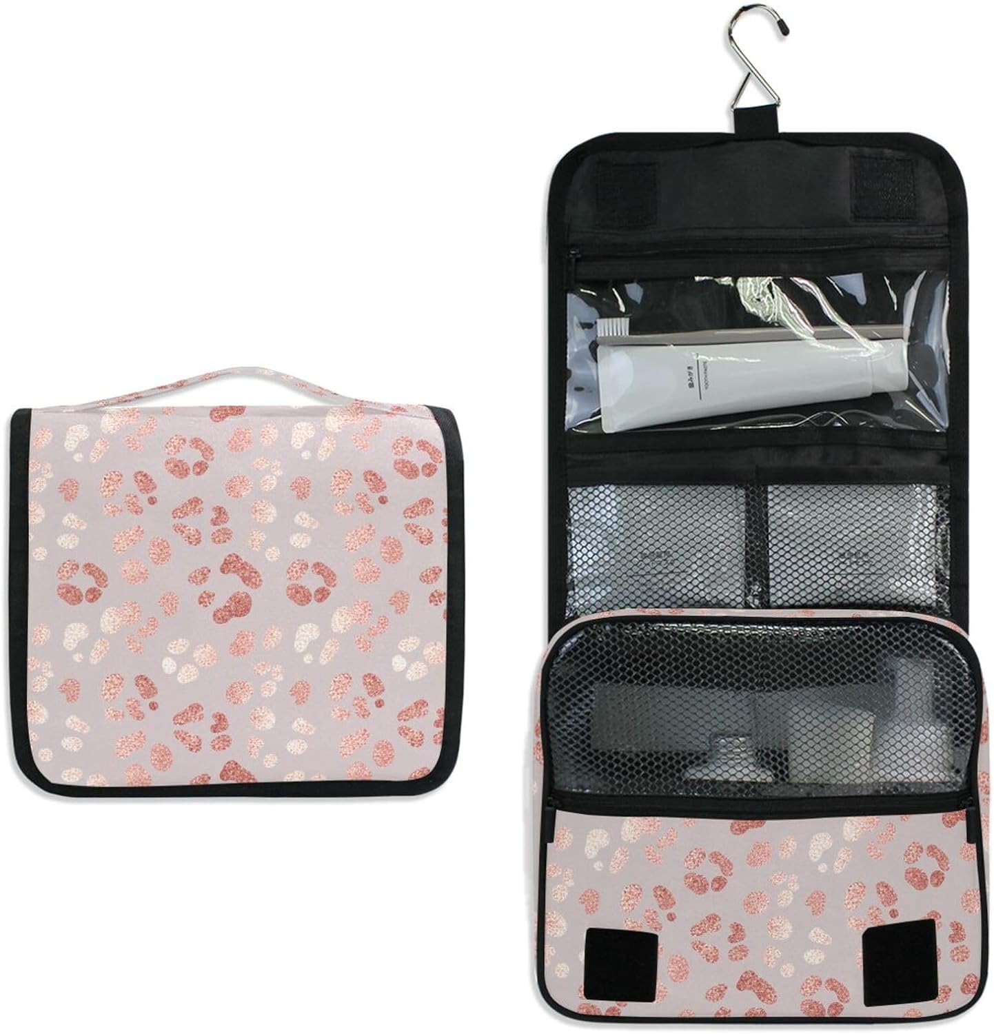 MNSRUU Hanging Toiletry Bag Rose Gold Leopard Print Makeup Bag Portable Travel bag for Toiletries Organizer Bags for Women Men, Travel-Essentials Bag
