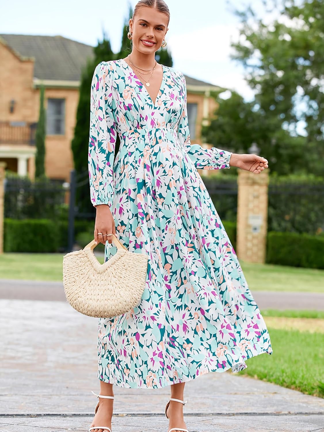 Sissyaki Womens Long Sleeve Summer Maxi Dress 2026 Floral Dress Spring Wedding Guest Dress - Image 4