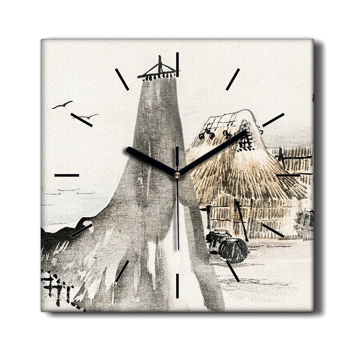 Horloge sur toile 30x30cm décoration murale salon sans tic-tac oiseaux