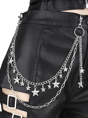 QWALIT Y2K Star Pants Chain for Men Jean Chains for Women Pocket Chain for Pants Biker Hip Punk Chains Y2K Jewelry for Women Accessory Silver Trendy Fashion for Music Festival Concert Cosplay