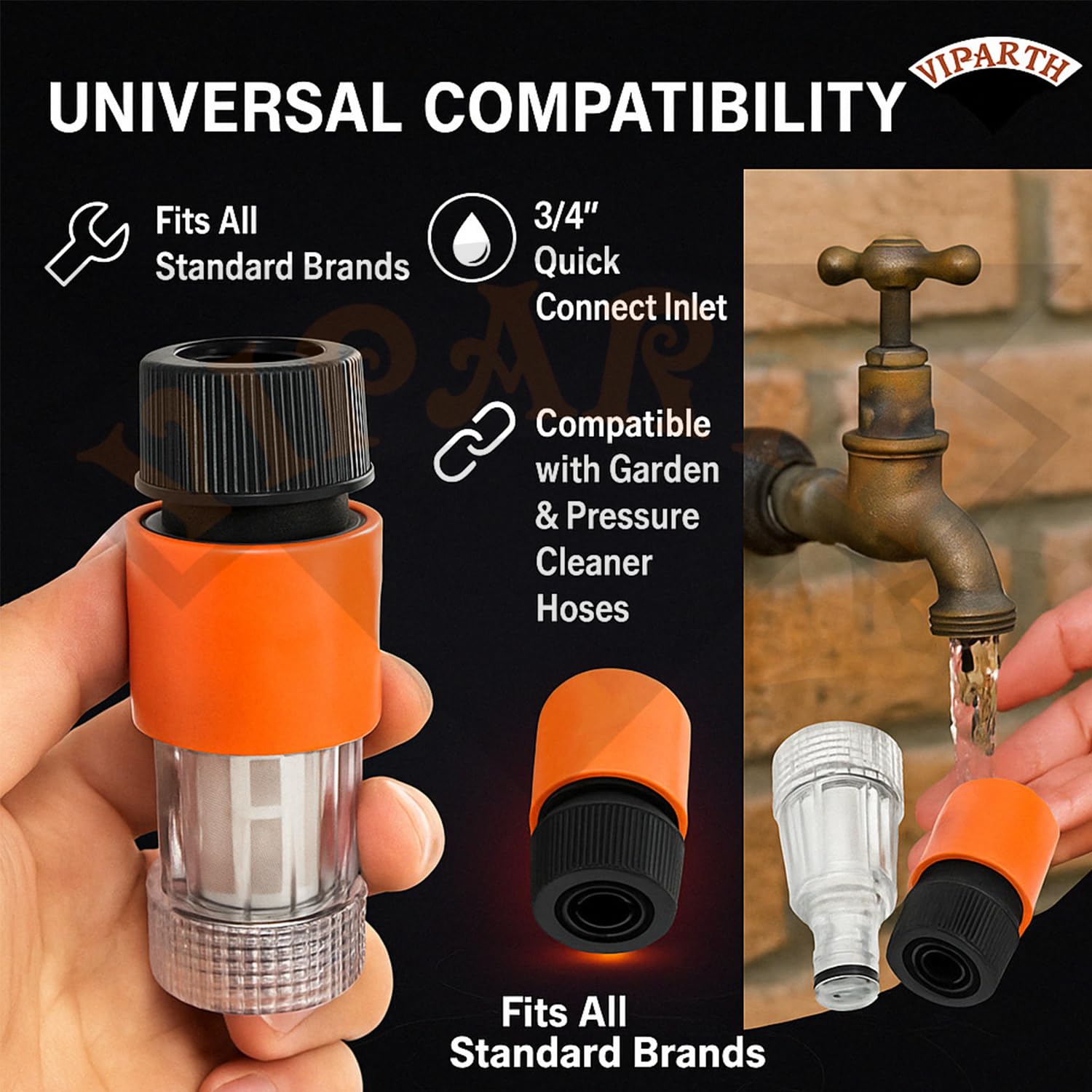 VIPARTH Metal High Pressure Washer Water Filter Connection Accessory 3/4" Inlet Nozzle (Nipple) with Quick Connector Suitable for Shakti Technology, Aimex,Starq, Agaro, JPT,Aimex 1