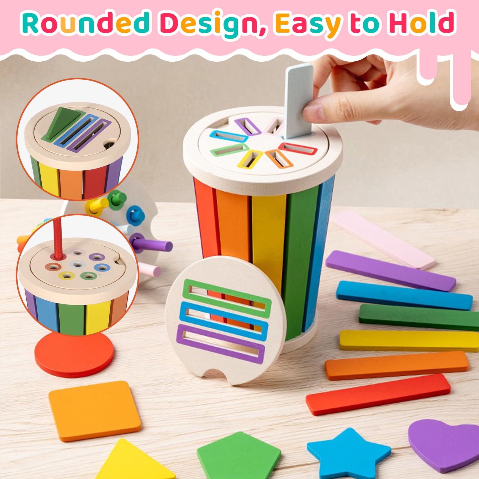 Mexgcom Giochi Montessori 3 in 1 Giocattoli, Sensoriale Bambini Regalo Bambina, Legno Colori per Bambini 1 2 3 Anni, Giochi Legno Bambinis Montessori Educativi, con Borsa per la Conservazione