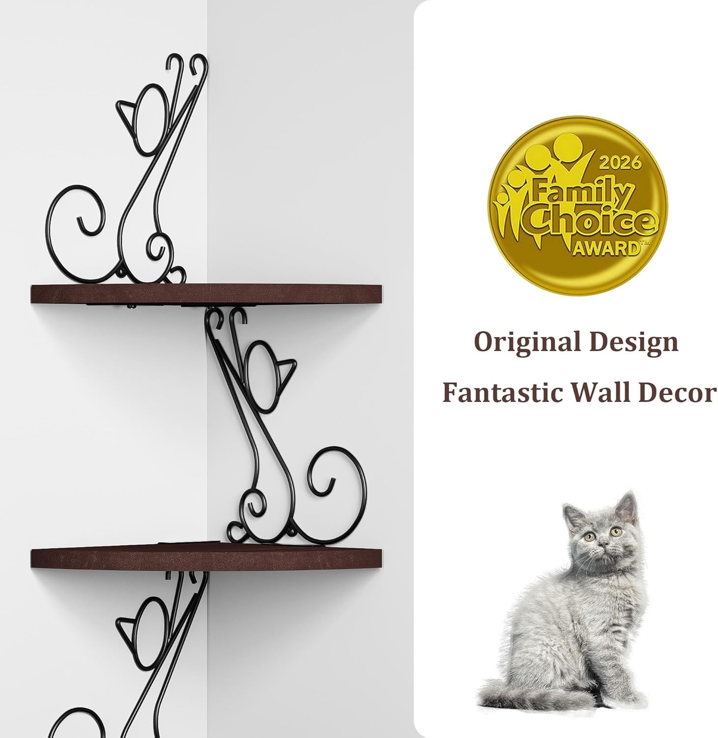 Alsonerbay Corner Shelf Wall Mount, 4 Tier Floating Shelves for Wall, Easy-to-Assemble Wall Shelves Rustic Wood Decor for Bedroom Living Room Bathroom Kitchen Office, Walnut Finish