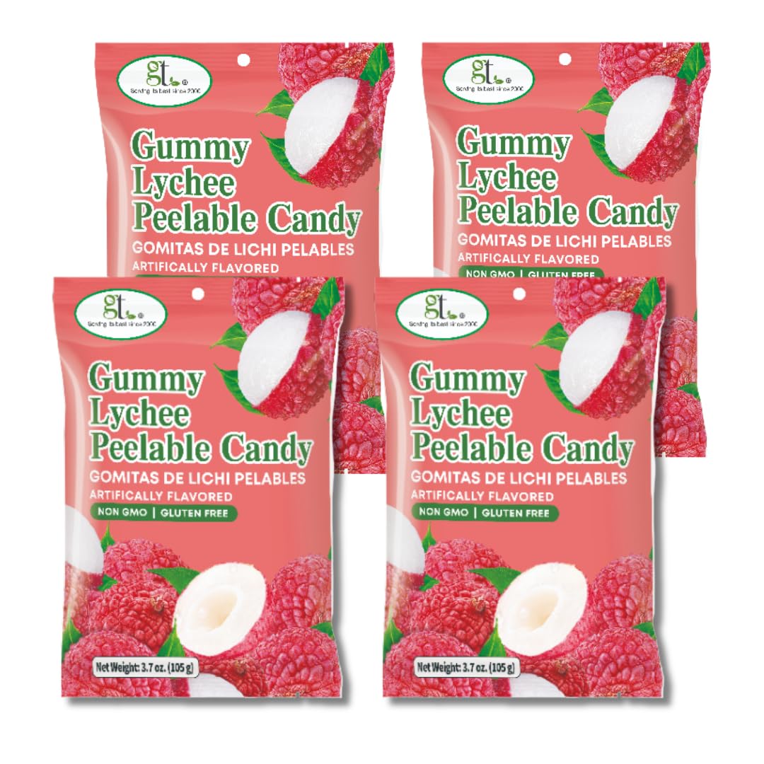 GT Gummy Lychee Peelable Candy, 3.7 oz, Non GMO, Gluten Free (4 Pack)