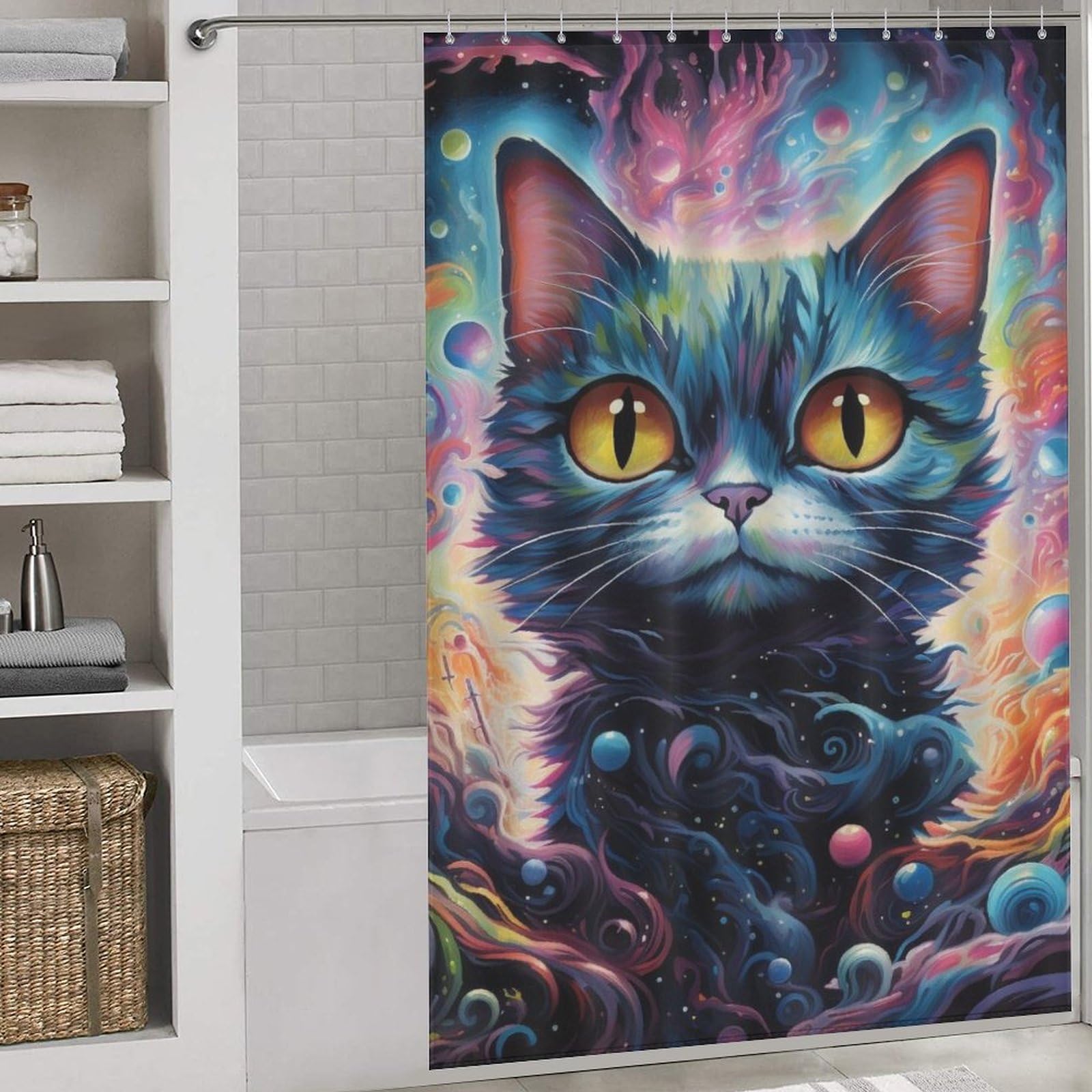 Chat rideau de douche imperméable séchage rapide en tissu avec crochets