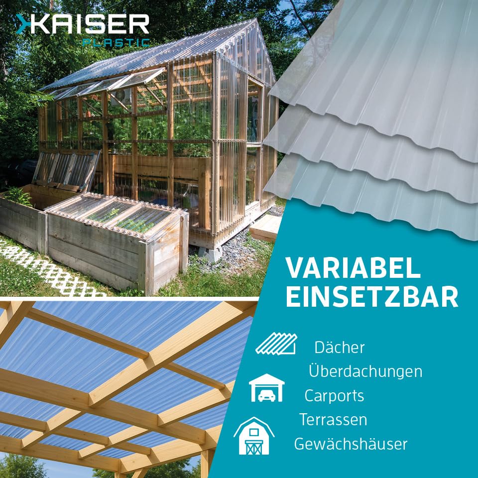Kaiser plastic Wellplatte Trapez glatt und klar 90 x 250 cm 76/18-1mm Stärke Made in Germany 10 Stück