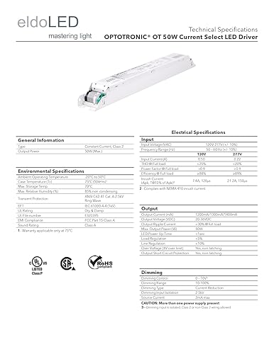 Miniatura 5 de Osram 57439 Optotronic 50W 120277V AC 5060Hz Corriente constante no regulable LED Driver OT 50WUNV1A4 CS L
