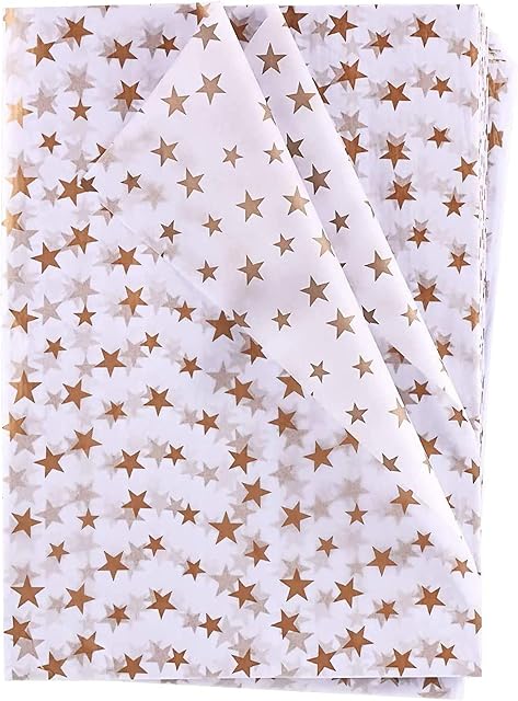 50 Sheets Star Tissue Paper,Gift Wrapping Tissue Paper,Gold Star Wrapping Paper,Gold Star Tissue Paper for Christmas DIY Crafts Birthday Holiday Weddings Arts Decor