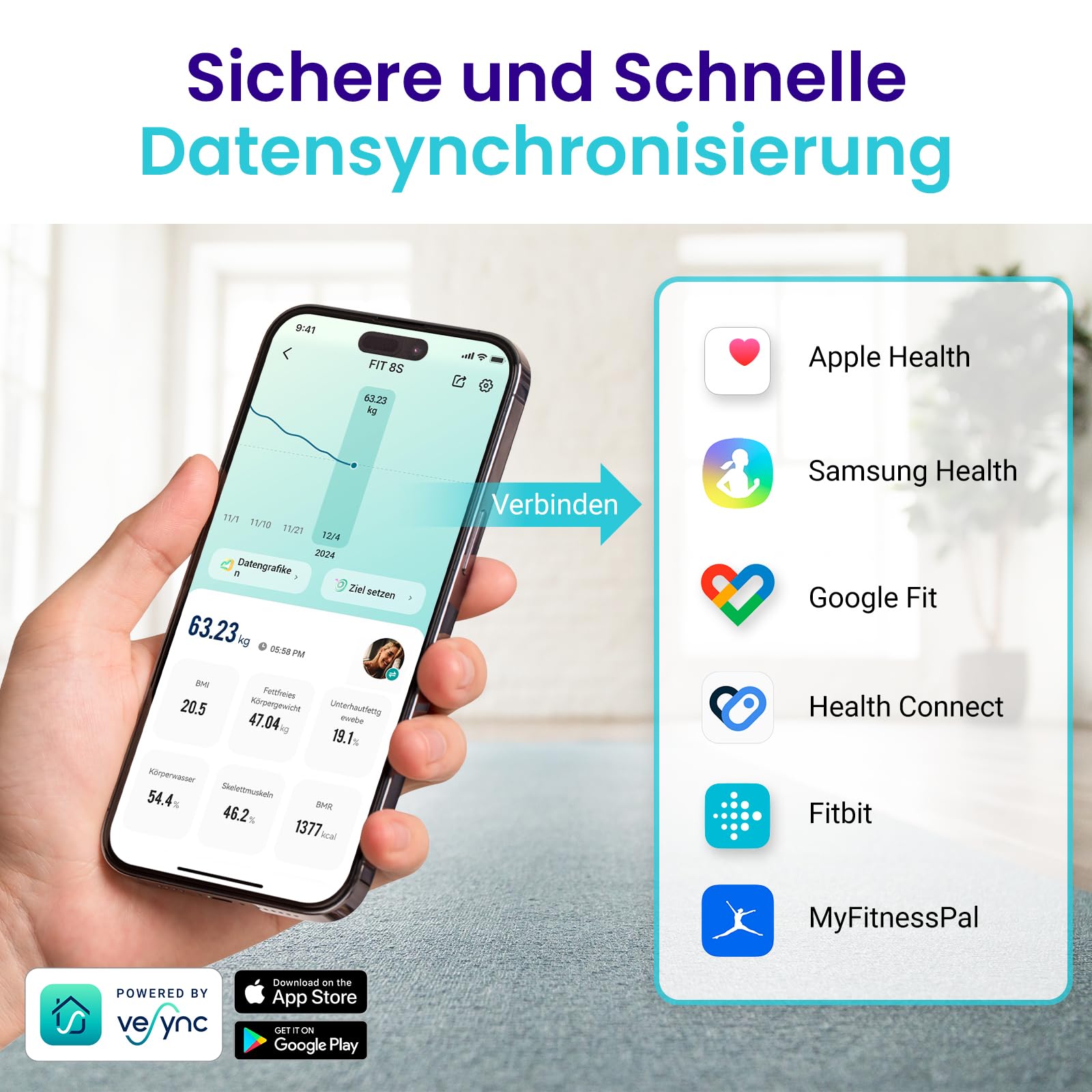 Etekcity Waage Personen - Personenwaage digital mit Körperfett und Muskelmasse - 180kg Körperfettwaage - Fitness Scale - 13 Körperwerte - Körperfett/BMI/Muskelmasse/Protein/BMR - Schwarz
