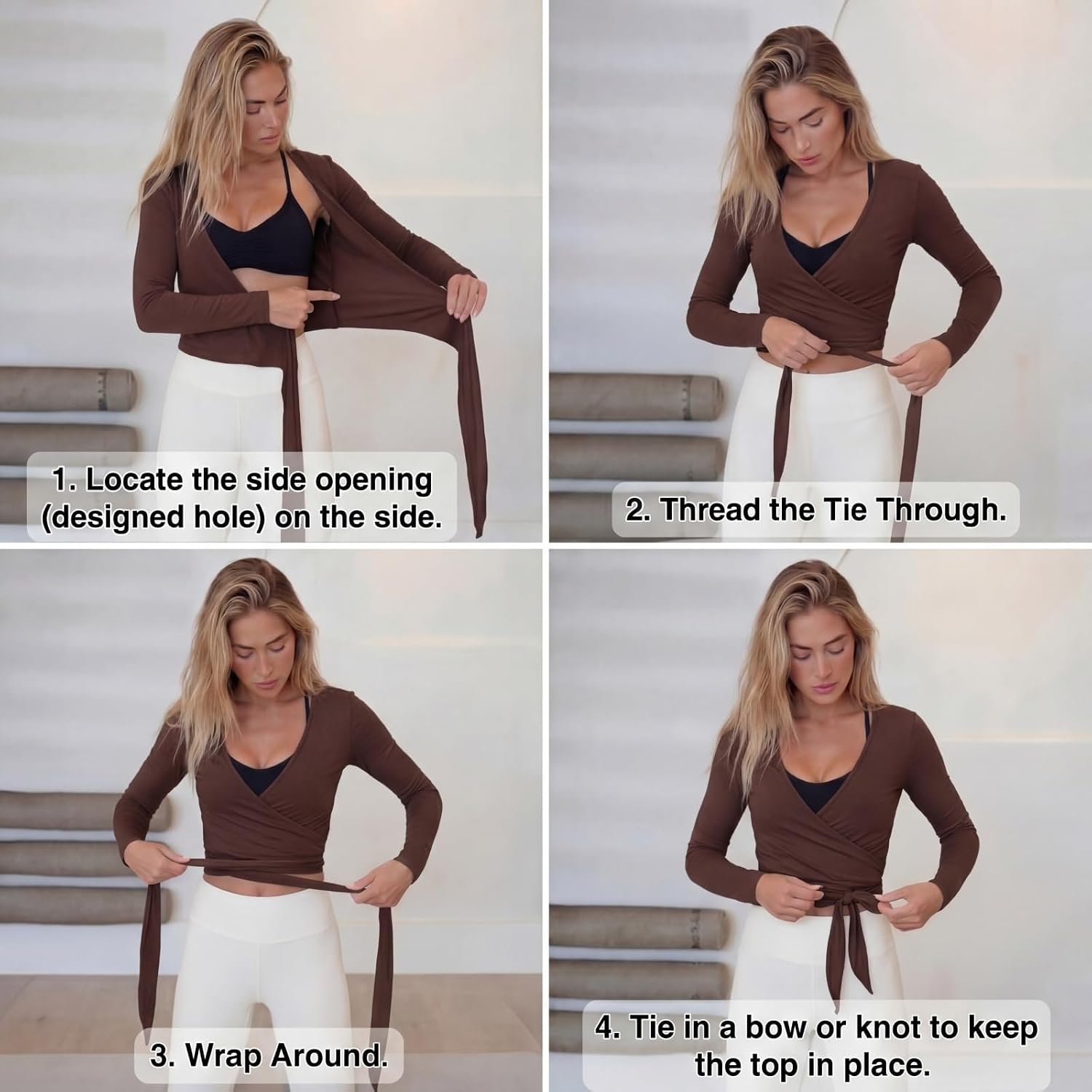 3 Pack Women Ballet Pilates Wrap Tops Y2K Workout Yoga Shirts Dance Long Sleeve Tie Front Crop Tops