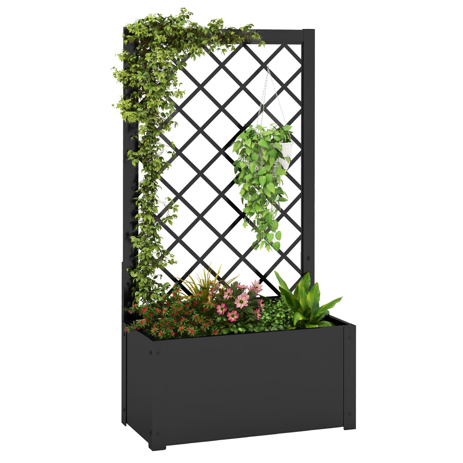 COSTWAY Letto da Giardino Rialzato con Traliccio, Fioriera in Metallo per Piante Rampicanti, Verdure, Viti e Fiori, Aiuola Elevata per Piante Esterno per Patio, Giardino e Balcone