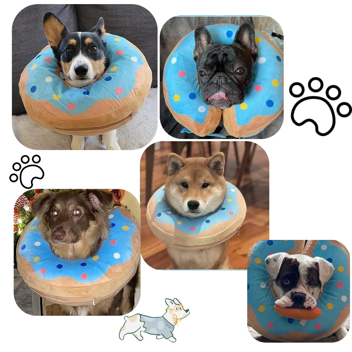 Little Bean Inflatable Dog Elizabethan Collar Soft Dog Cone Collar Soft Protective Recovery Pillow for Big Dogs Prevent Pet from Licking Biting Wound Healing (Blue Donuts - Image 2