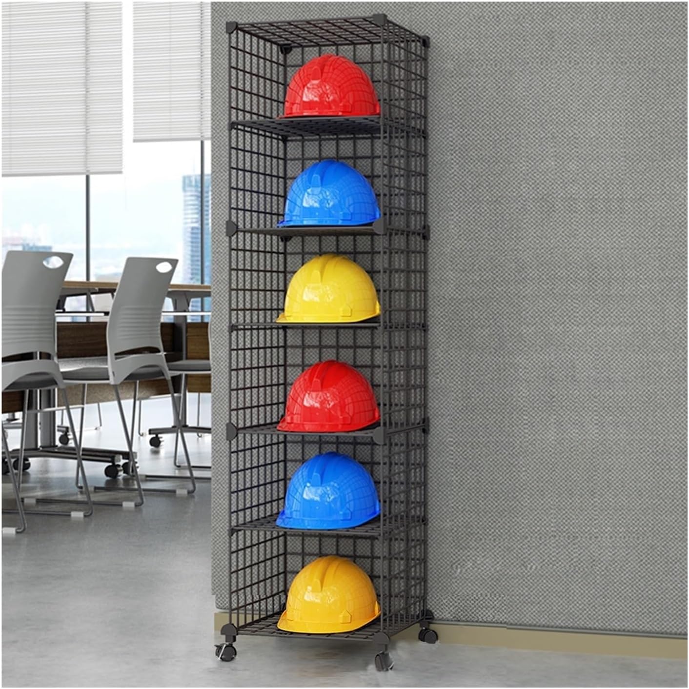 Mobile Hard Hat Rack Stand, Adjustable Helmet Holder for Workshop/Factory/Office, Cap Organizer Hanger for 4/6/8 Hats (6 Grids) - Durable Storage Solution