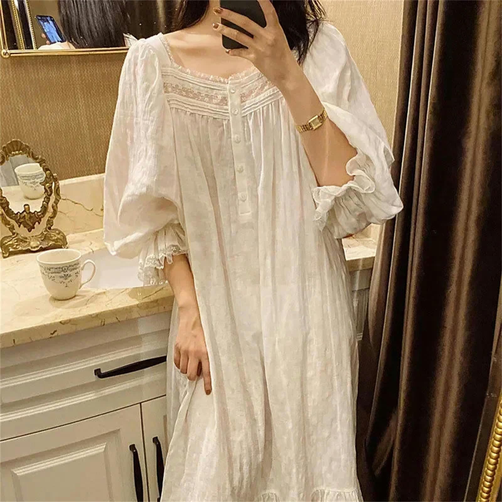 Nachthemd Damen Lose Nachtkleid Langes Rüschenhaus Frauen Frauen Französisch Kleid Patchwork Loungewear
