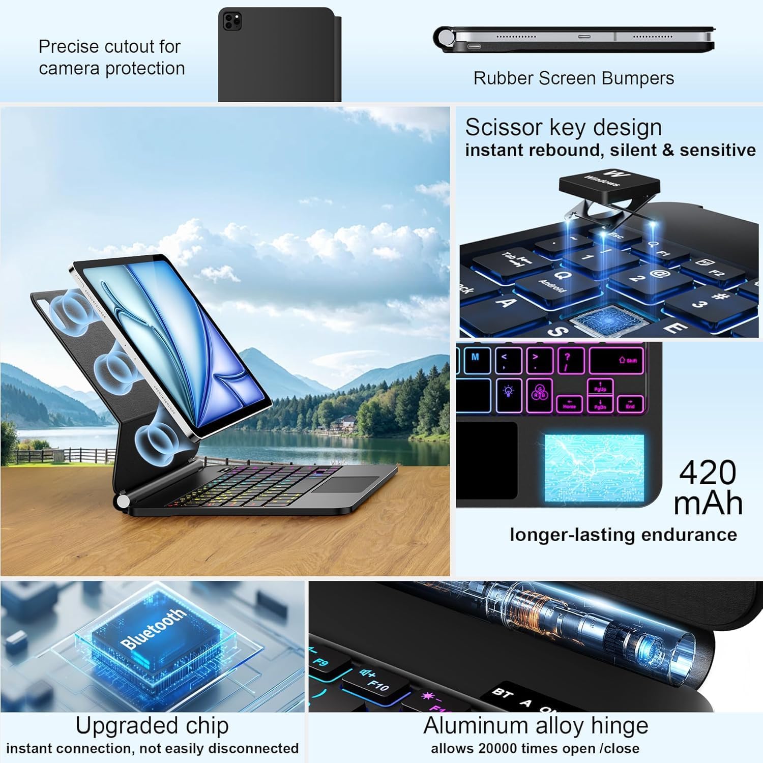 for iPad Air 11 inch Case with Keyboard (M3/M2, 2025/2024), iPad Pro 11 (4th/3rd/2nd/1st Gen) & Air 5/4th,Magic-Style Magnetic – Floating Cantilever Stand - Multi-Touch Trackpad (Black)