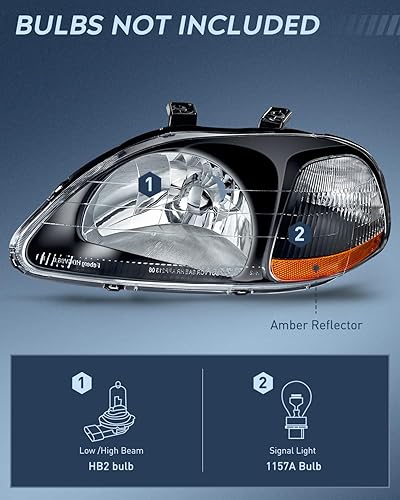 Miniatura 2 de Nilight Conjunto de faros delanteros, faros de repuesto, carcasa negra, reflector ámbar, lente transparente mejorada, para el lado del conductor y