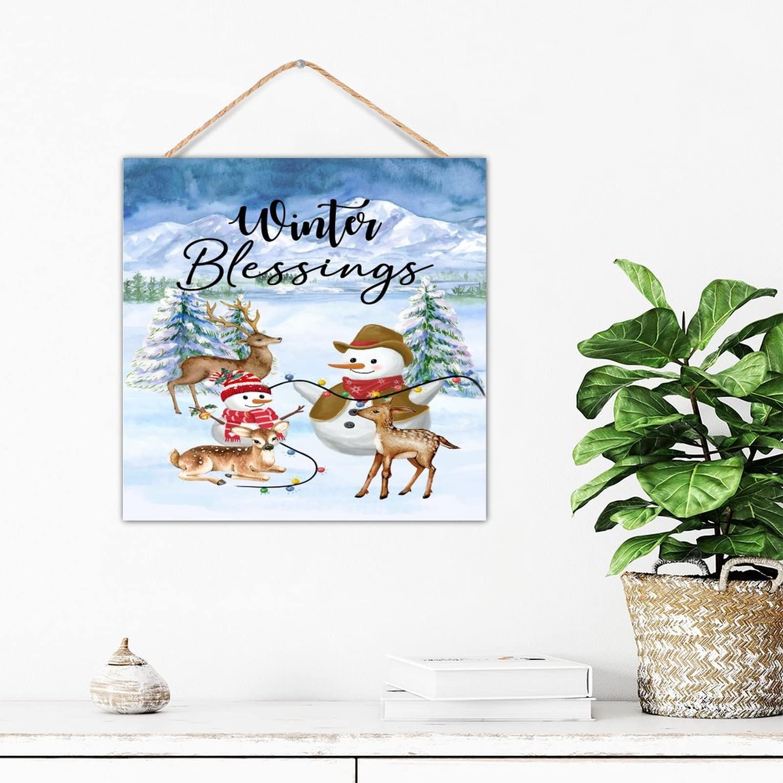 Panneau en bois Winter Blessings pour réchauffer la déco d'une salle de bain