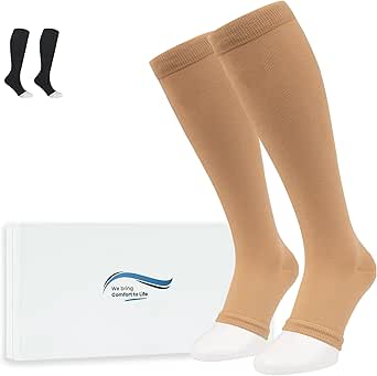 Punta Abierta Medias de Compresión para Mujer y Hombre - Clase 1 Calcetines Compresion par