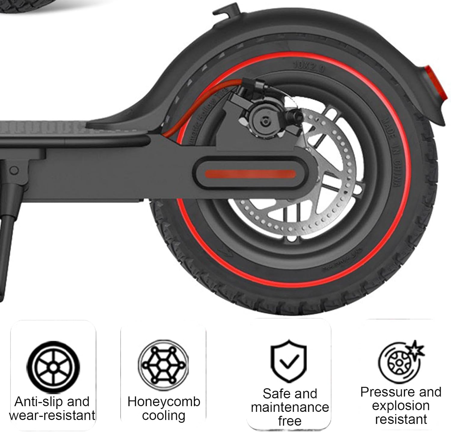 2PCS 10x2.125 Inch Solid Tire Replacement for Gotrax G4 GXL V2 Ninebot Segway F25 F30 F40 F60 D40x Electric Scooter, 50/75-6.1 10 Inch Off Road Front Rear Tubeless Tire Wheel (Red)