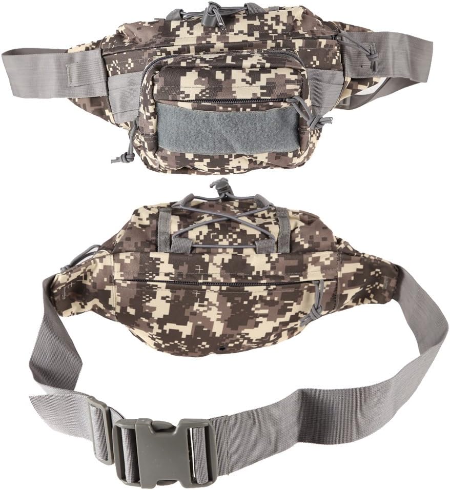DLP Tactical MOLLE CCW Waist Bag ACU – Tactical EDC Fanny Pack with Concealed Carry Compartment – 600D Nylon Belt Bag with Multiple Pockets Bungee Retention and MOLLE Attachment