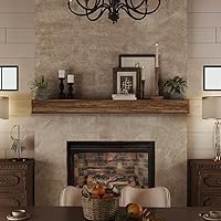 Vista 7 de Mantel de chimenea de 60 pulgadas, estante de madera maciza con soportes ocultos, estantes flotantes para decoración de pared, dormitorio, TV, sala