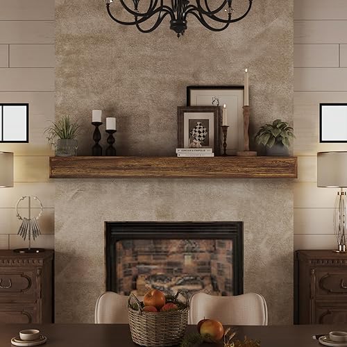 Miniatura 7 de Mantel de chimenea de 60 pulgadas, estante de madera maciza con soportes ocultos, estantes flotantes para decoración de pared, dormitorio, TV, sala