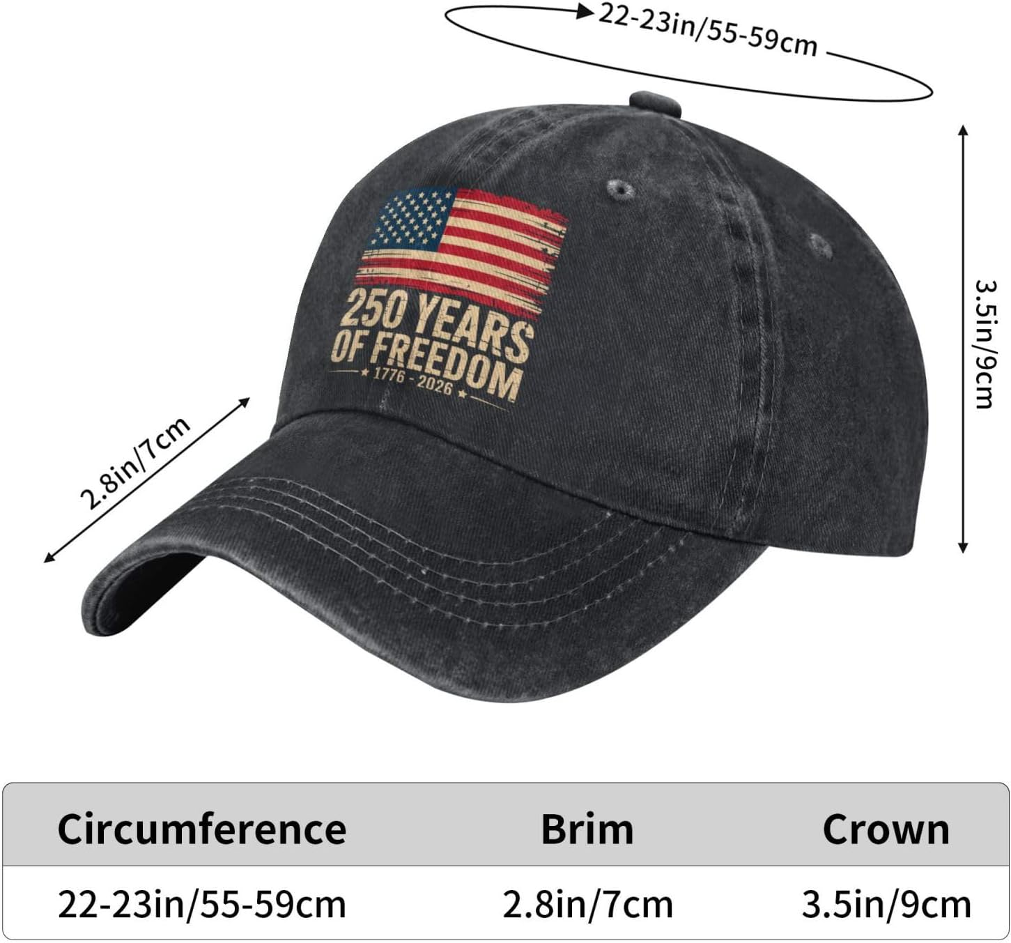 250 Year American Anniversary 1776-2026 Hat for Men Women, Adjustable Cotton USA Baseball Cap - Image 2