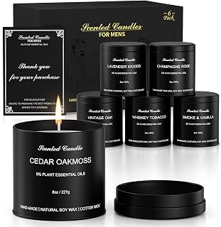 Men Scented Candle Set | Gifts for Men Aromatherapy Candles | 6 Pack Fragrances Tin Jar Candles | Scented Candle for Home,Work,Party | Manly Soy Candle Gifts for Boyfriend,Farther's Day and Christmas