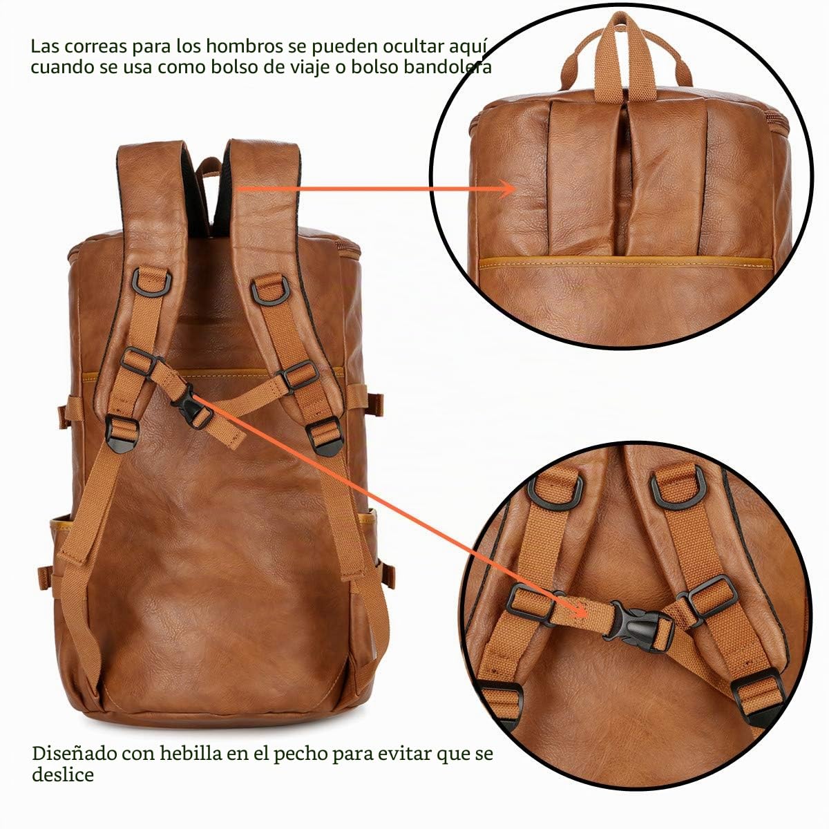 BAOSHA HB-26 3 vías cuero hombres Holdall fin de semana viaje bolsa de asas mochila bolsas de hombro convertible viaje senderismo mochila durante la noche bolsa de fin de semana bolso