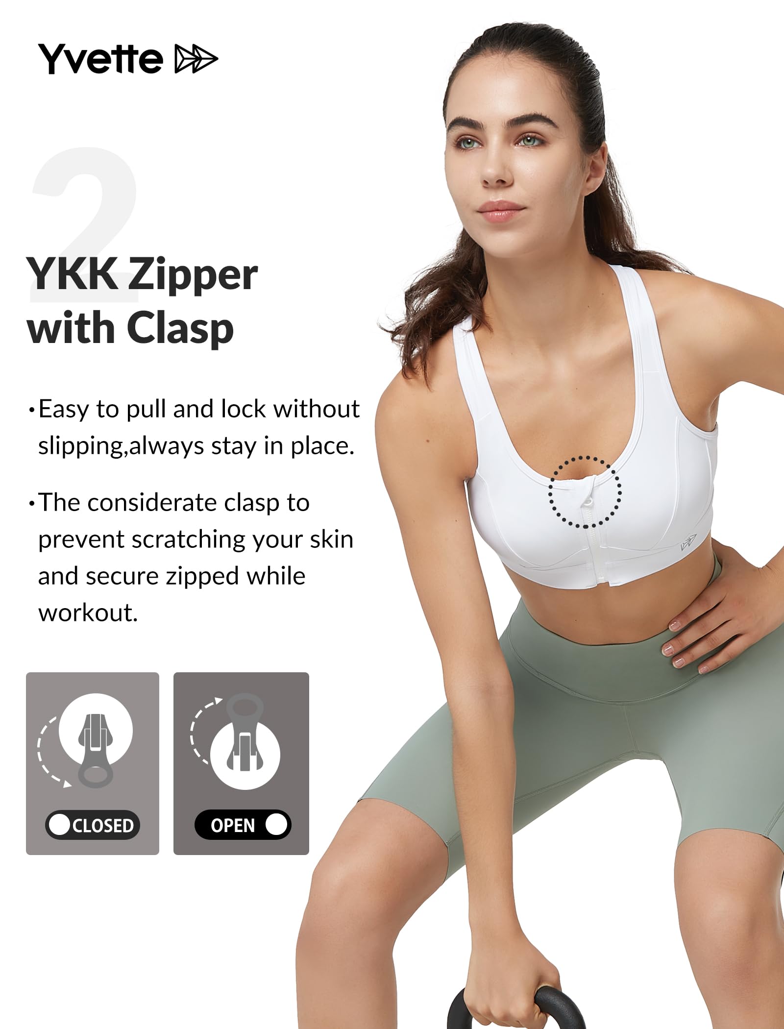 Yvette Sujetador Deportivo de sujeción Fuerte para Mujer, Cierre Frontal sin Aros, Espalda de Corredor sin Relleno para Fitness, Yoga, Jogging