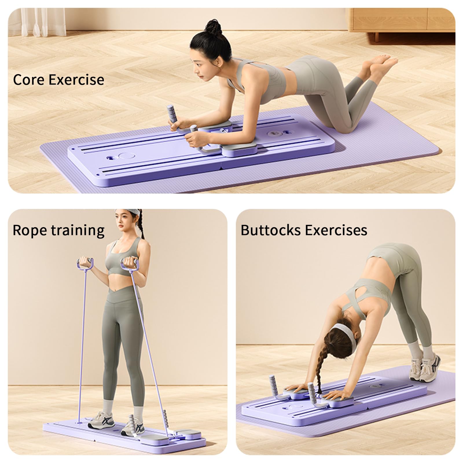 VHV Pilates Reformer Compact, 4 en 1 Pilates Pliable,La roue abdominale push-up rebondit automatiquement Minuterie,Planche Abdominale Pilates Multifonction pour la Maison et la Salle de Sport (Violet)
