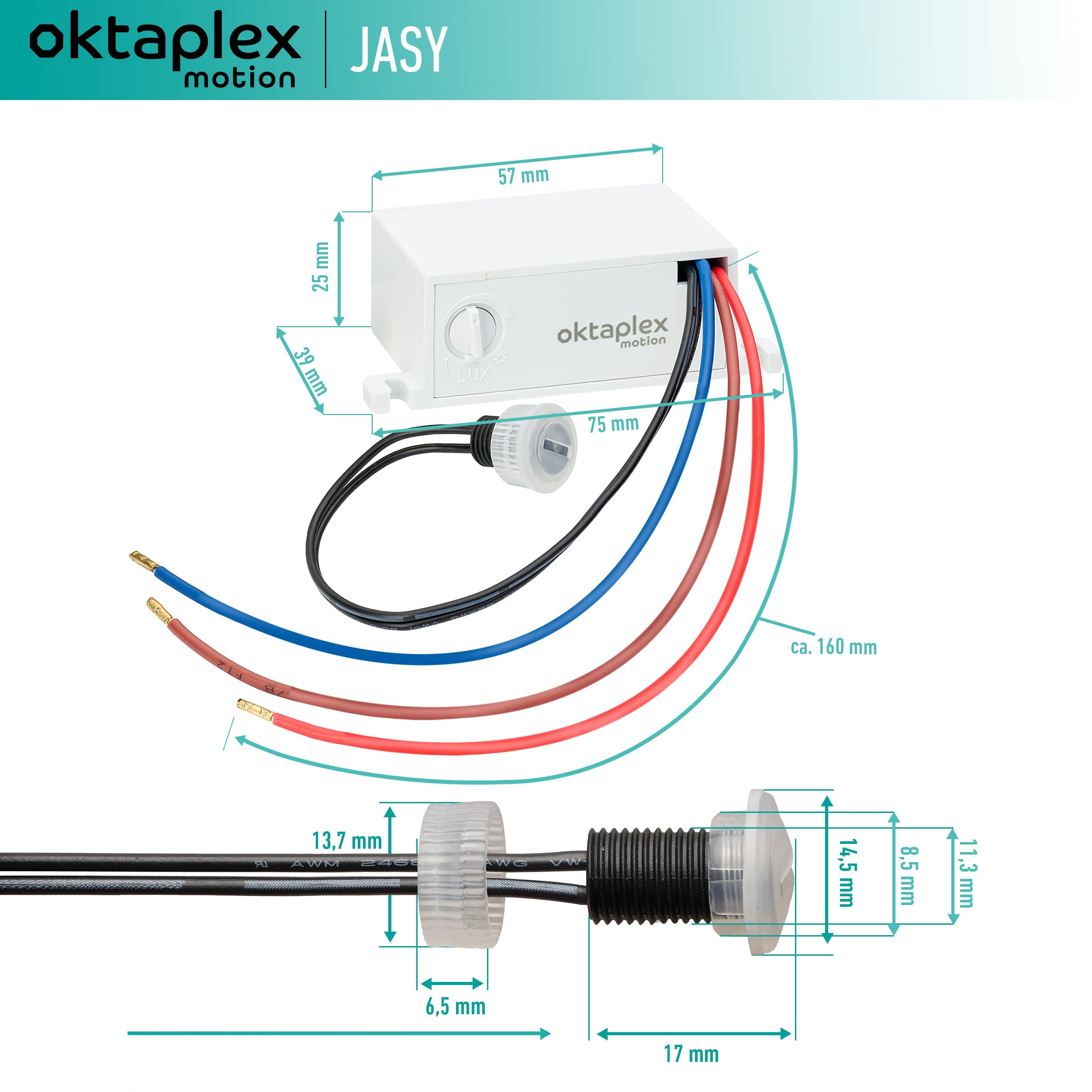 Oktaplex Jasy 2 Piezas Sensor crepuscular empotrable Sensor de luz Exterior e Interior IP65 Interruptor crepuscular Blanco 230V
