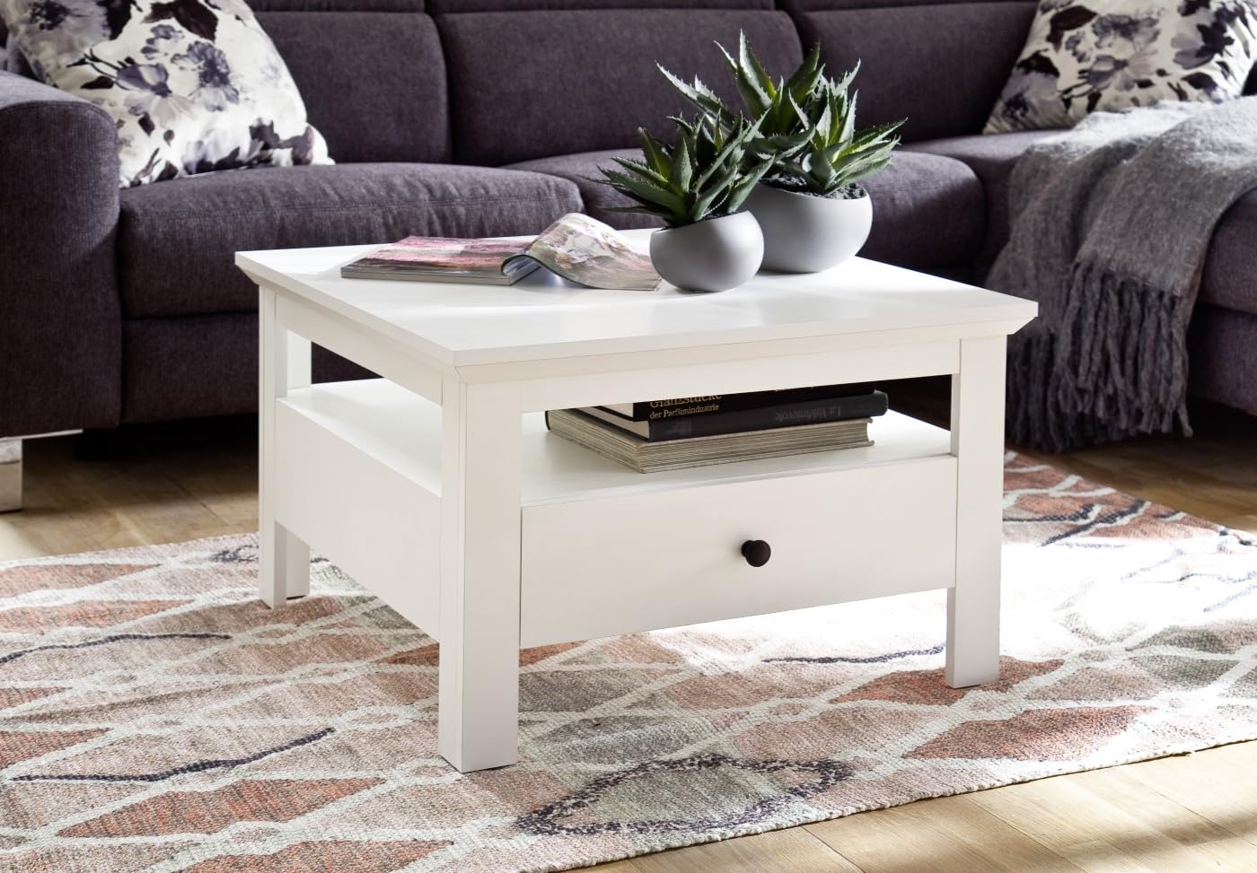 trendteam smart living - Universal - Couchtisch - Weiß Matt - Wohnzimmertisch mit Vollauszug Schublade - (BxHxT) 110 x 47 x 65 cm - Sofatisch mit zusätzlicher großer Ablagefläche