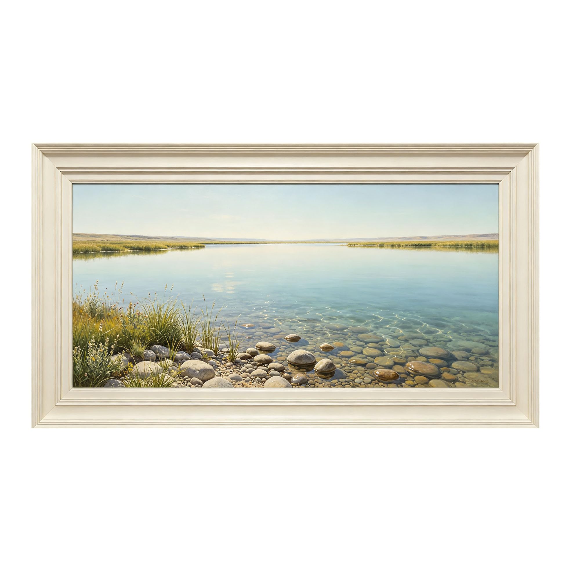 Yzpallescene 3D Framed Wall Art 50cm×100cm Panoramic Seascape Lake Shoreline Realistic Watercolor Large Size SelfAdhesive Removable Wall Decor Prints Artwork for Living Room Bedroom Office