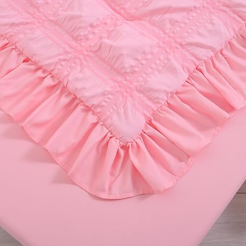 Miniatura 6 de Cloele Juego de ropa de cama de 4 piezas para niñas  Juego de sábanas para niños pequeños de sirsaca sólido con flecos con volantes, incluye