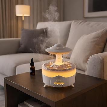 ROBEVE UFO Ya mur Damlas  Aroma Dif z r    Hava Nemlendirici Buhar Makinesi   Raindrop Modlu, Renkli I kl , Zaman Ayarl  & Otomatik Kapanmal  Dekoratif Dif z r Uzaktan Kumandal