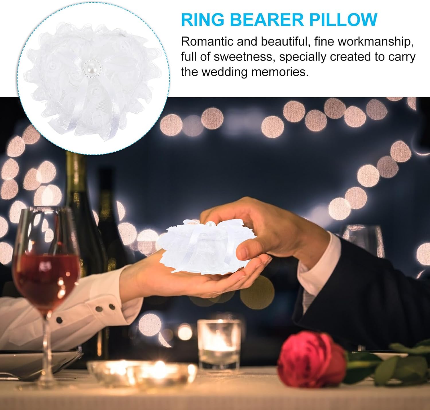 Heart Ring Pillow with Lace for Wedding Ceremony Display
